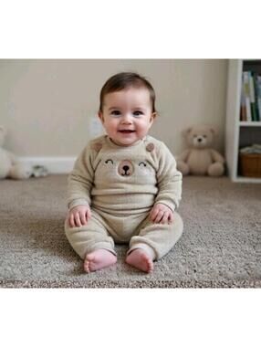 Pekkle Todler 24 Mo sweat pant and sweater Tan Beige Bear Ears Unisex Baby